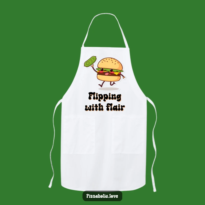 Funny Burger Skip Apron: Smiling Patty, Pickle Toss, Kitchen Fun Gift