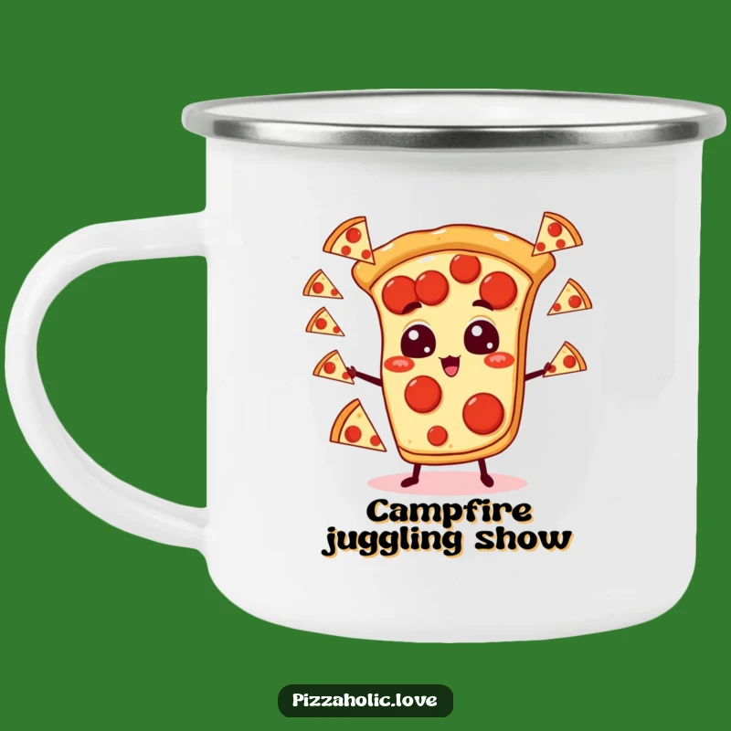 Funny Juggling Pizza Camping Mug: Adventure Fuel, Hilarious Outdoor Gift