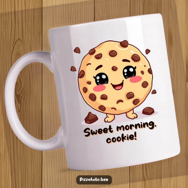 Funny Cookie Juggling Mug: Anthropomorphic cookie with a cheesy grin, juggling chocolate chips, a sweet and funny gift.