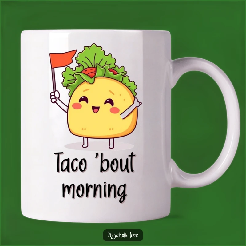 Funny Taco Flag Mug: Cheerful Taco Waving Lettuce, Perfect Fiesta Gift