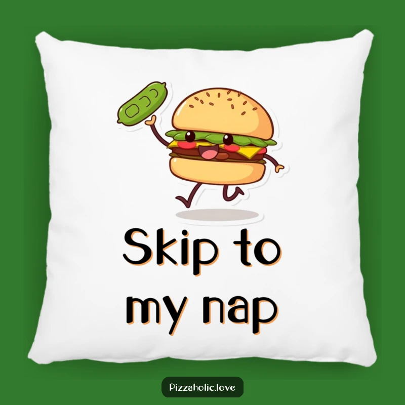 Funny Burger Skip Pillow: Smiling Patty, Pickle Toss, Cozy Comfort Gift