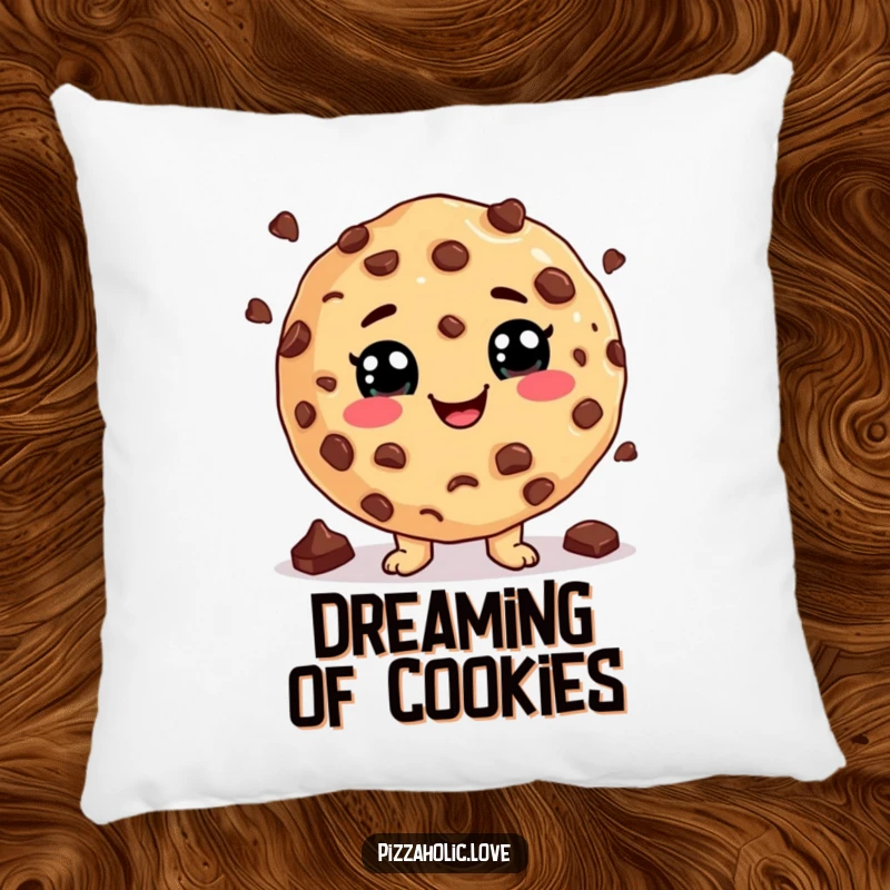 Funny Cookie Juggling Pillow: A cookie with a cheesy grin juggling chocolate chips, soft and comforting, funny gift.