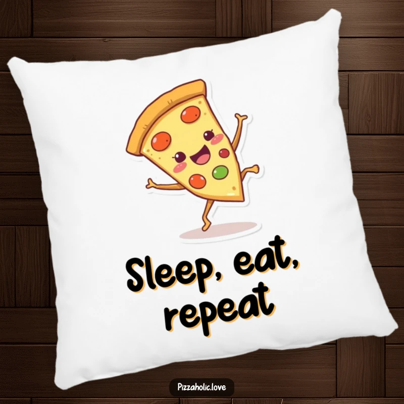 Funny Pizza Cartwheel Pillow: A happy pizza slice with little legs doing a cartwheel, soft and comforting, funny gift.