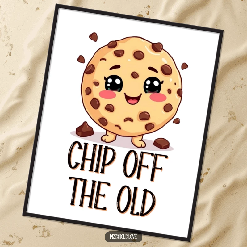 Funny Cookie Juggling Digital Art Print: Cookie with a cheesy grin juggling chocolate chips, humorous and sweet, funny gift.