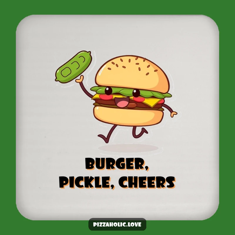 Funny Burger Skip Coaster: Smiling Patty, Pickle Toss, Table Protection Gift