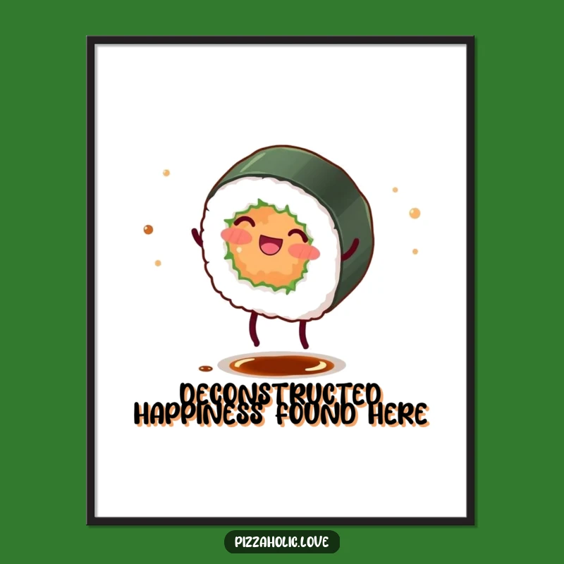 Funny Sushi Roll Cartwheel Poster: Hilarious Food Art for Kitchen Decor