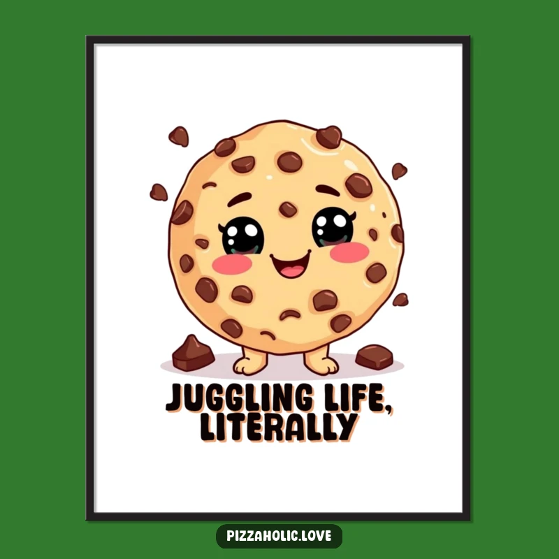 Funny Cookie Juggling Poster: Cheesy Grin Art for Kitchen Decor