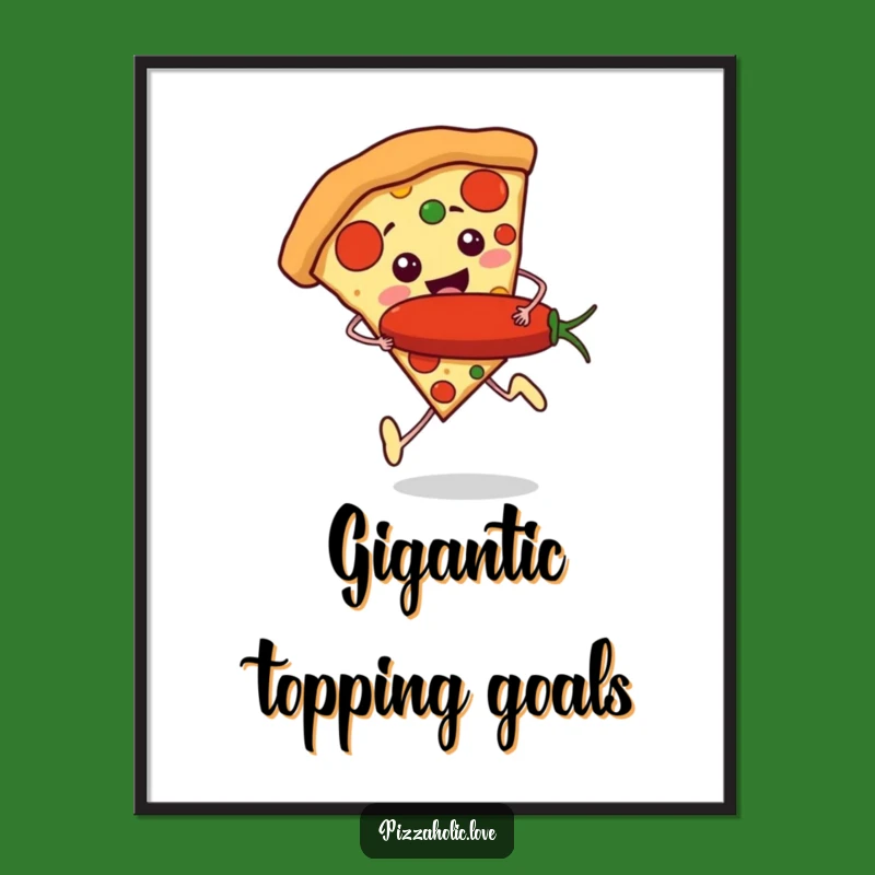 Funny Pizza Runner Poster: Excited Slice, Pepperoni Art, Quirky Wall Decor Gift