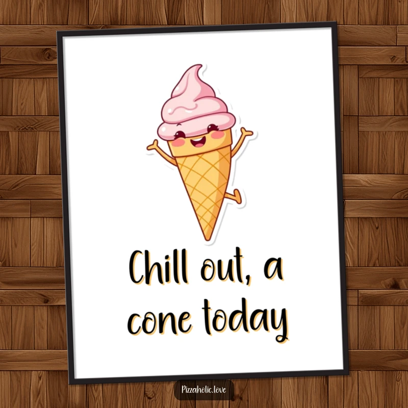 Funny Free Printable Wall Art of a cheerful ice cream cone with a grin doing a cartwheel, adding energetic fun.