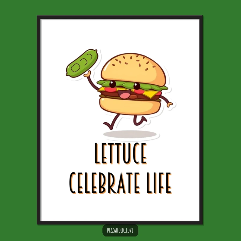 Funny Free Printable Wall Art: Burger Skipping Pickle Quirky Decor