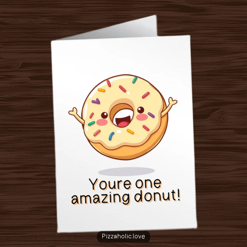 Funny Free Printable Congratulations Card featuring a happy donut with sprinkles bouncing with excitement.