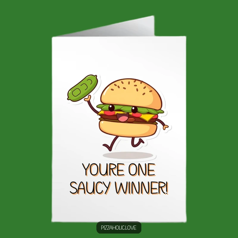 Free Printable Congrats Card: Burger Skipping Pickle Celebration Funny