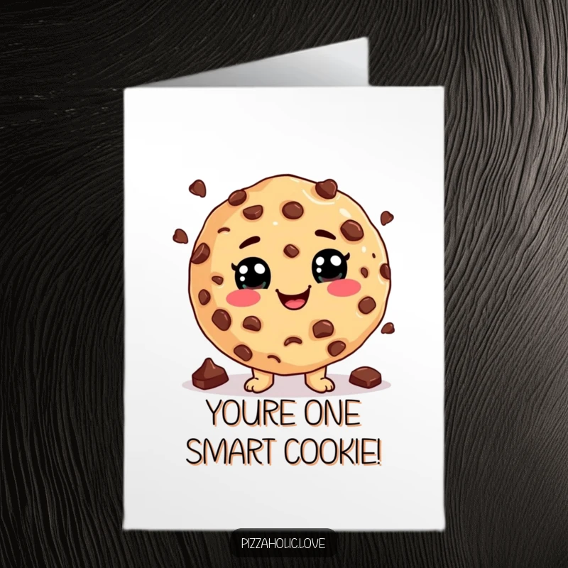 Funny Free Printable Congratulations Card featuring a cookie happily juggling chocolate chips with a wide grin.