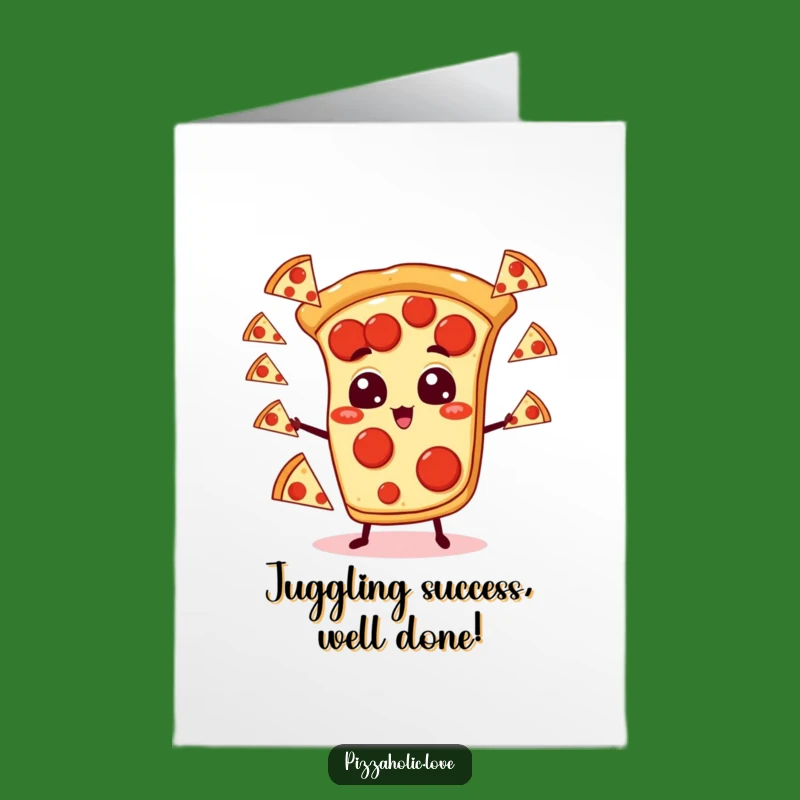 Free Printable Congrats Card: Juggling Pizza Slice Funny Downloadable