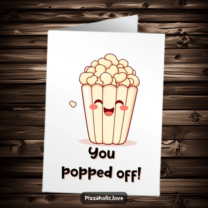 Funny Free Printable Congratulations Card showing a bubbly, happy bag of popcorn grinning and popping with delight, celebrating success.