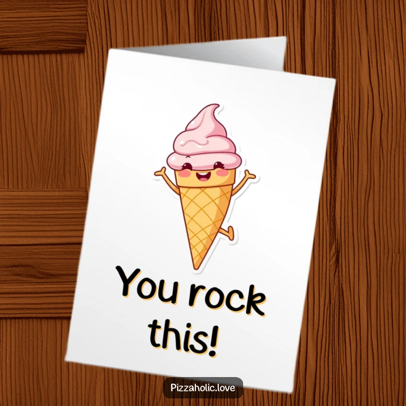 Funny Free Printable Congratulations Card showing a cheerful ice cream cone grinning and cartwheeling, celebrating an awesome achievement.