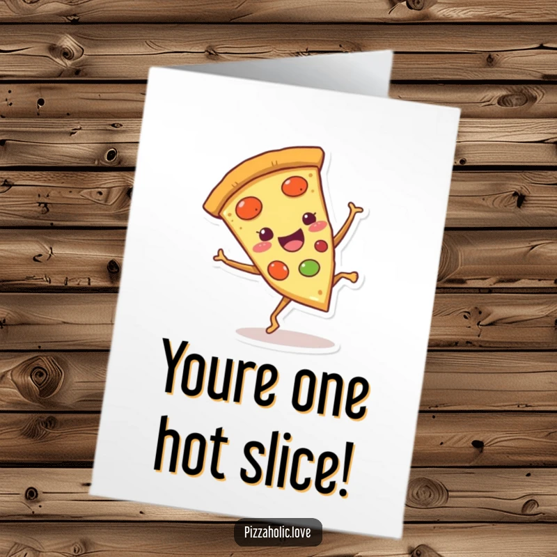 Funny Free Printable Congratulations Card featuring a happy pizza slice doing a cartwheel with its little legs.