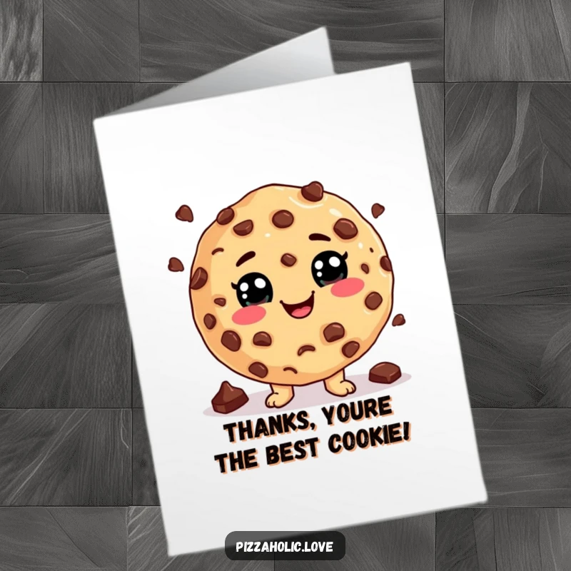 Funny Free Printable Thank You Card of a grinning cookie juggling chocolate chips, a sweet way to say thank you.