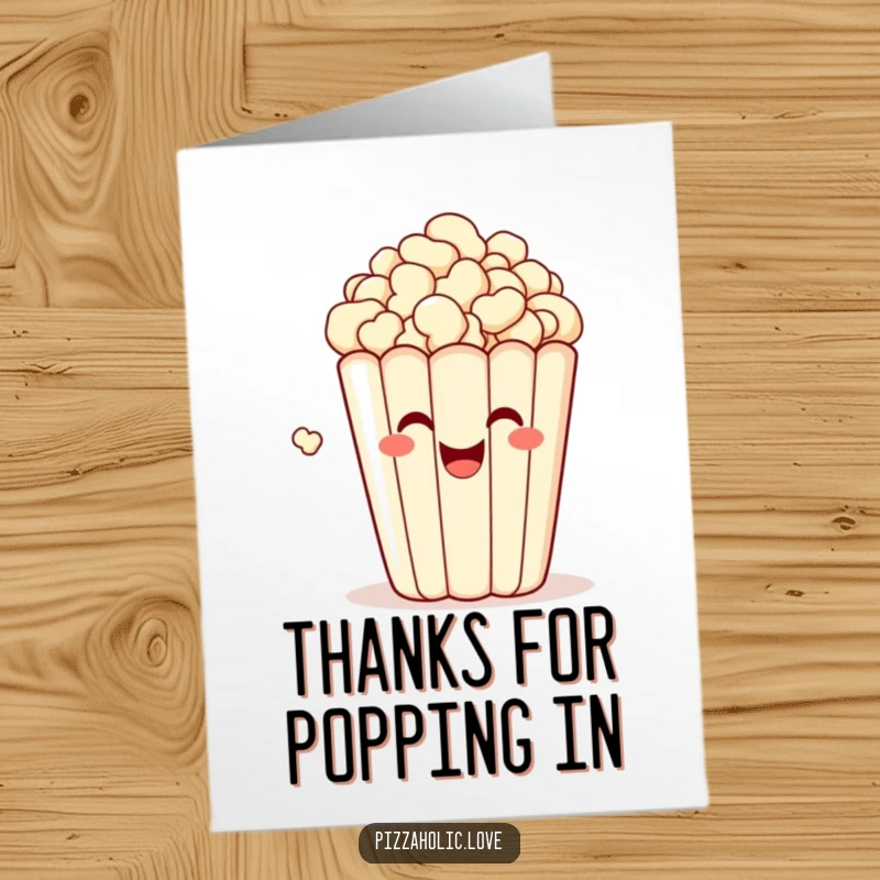 Funny Free Printable Thank You Card with a bubbly, happy bag of popcorn grinning and popping with delight, expressing thanks joyfully.