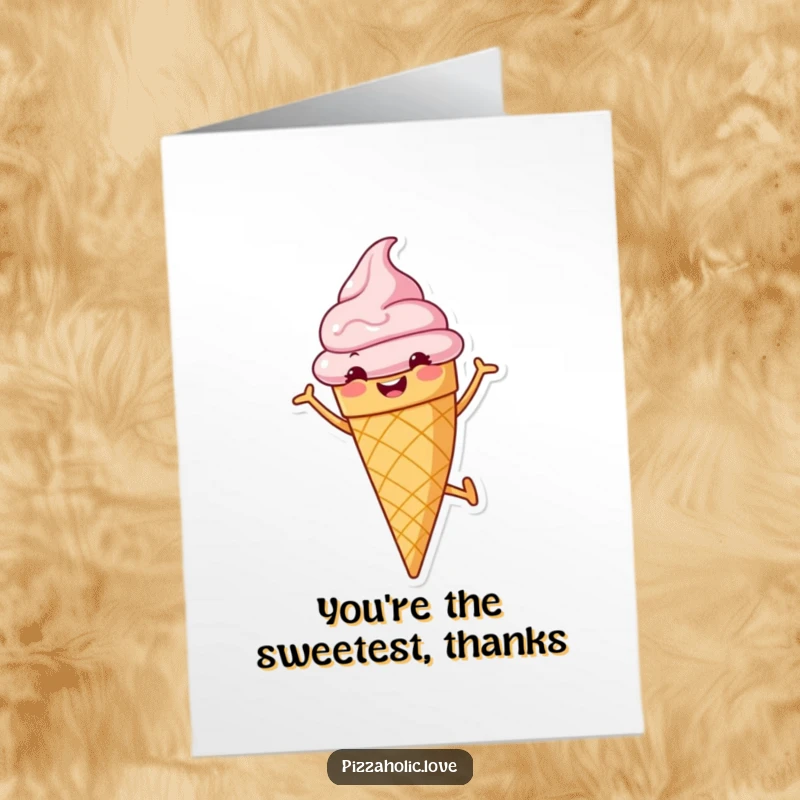 Funny Free Printable Thank You Card with a cheerful ice cream cone grinning and cartwheeling, expressing thanks with flair.