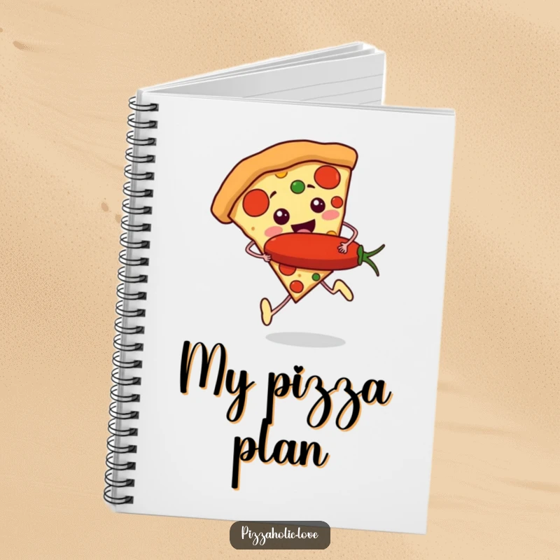 Funny Pizza Runner Notebook: a slice of pizza with tiny feet running excitedly, holding a giant pepperoni, for jotting down notes.