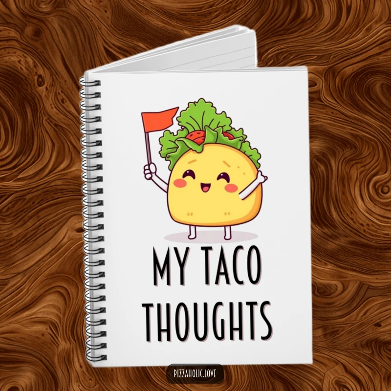Funny Taco Flag Notebook: a cheerful taco with tiny arms waving a miniature flag made of lettuce, ready for writing.