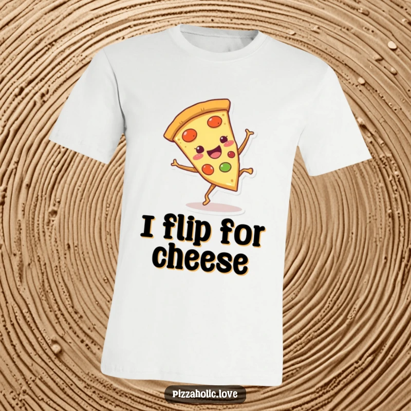Funny Pizza Cartwheel T-Shirt: A happy pizza slice with little legs doing a cartwheel, showcasing pure fun, ideal funny gift.