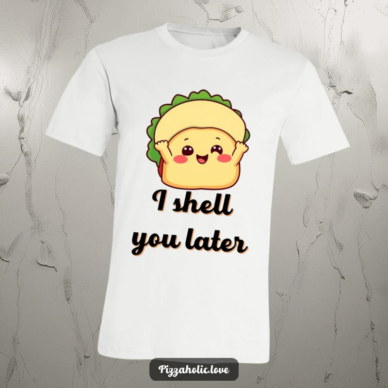 Funny Happy Taco T-Shirt: A beaming taco with little arms waving, embodying pure joy, ideal funny gift.