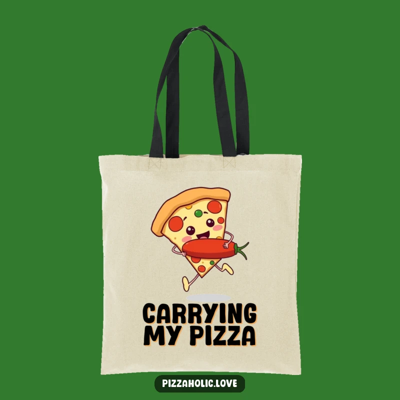 Funny Pizza Runner Tote Bag: Excited Slice, Pepperoni Carryall, Fun Shopping Gift